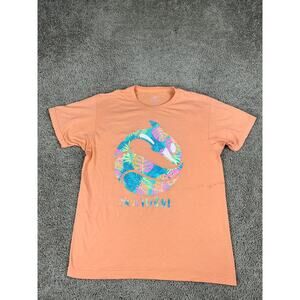 Sea World Shirt Mens Large Orange Blue Floral Monstera Print Short Sleeve Casual